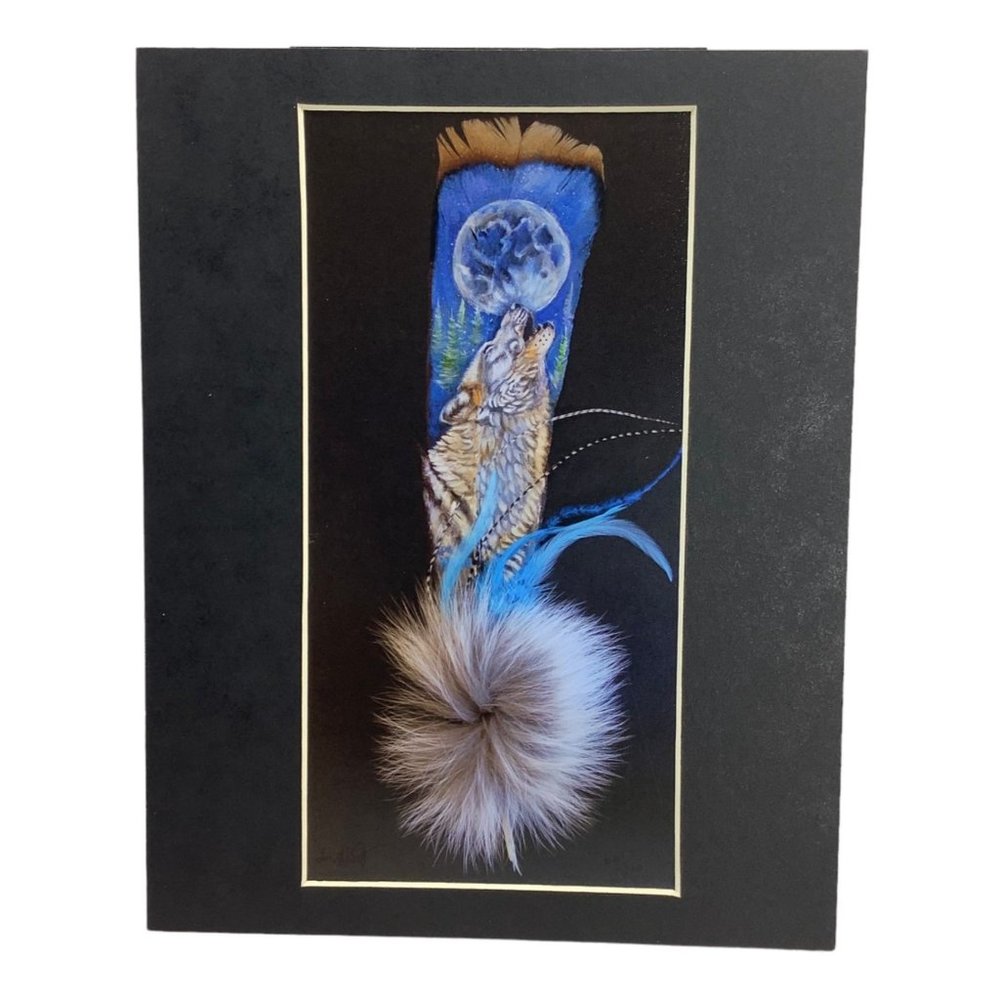 Native American Art Foam Matte Print Wolf Moon Feather Rabbit Tail Lon Haas J‎